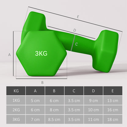 6-Piece Dumbbell Set with Storage Rack – 1kg, 2kg & 3kg Home Gym Weights