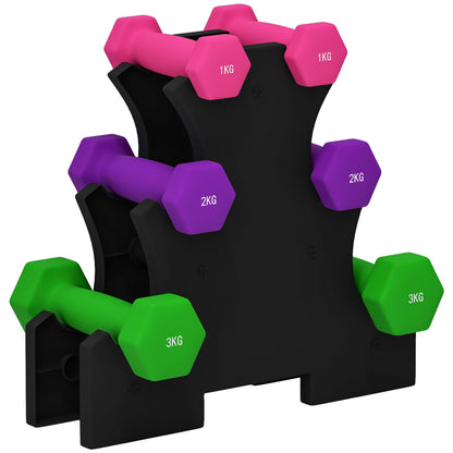 6-Piece Dumbbell Set with Storage Rack – 1kg, 2kg & 3kg Home Gym Weights