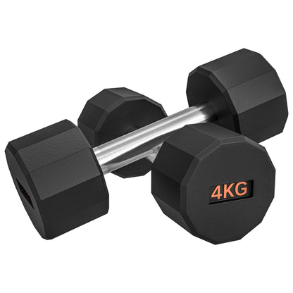 12-Sided Rubber Dumbbell Set – 2 x 4kg Non-Slip Home Gym Weights