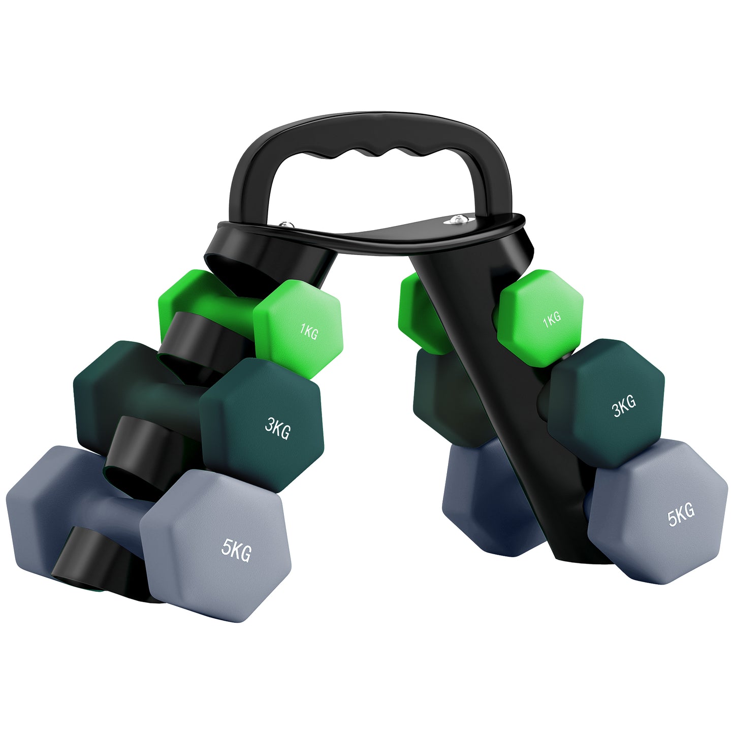 6-Piece Dumbbell Set with Convertible Kettlebell Rack – 1kg, 3kg & 5kg
