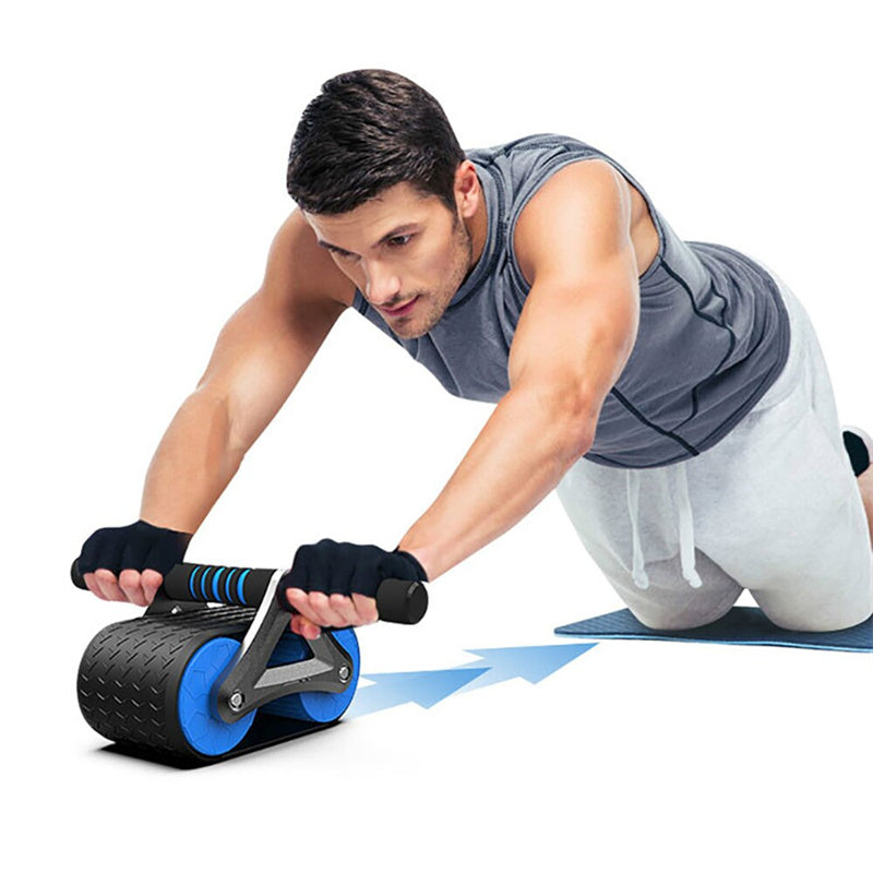 Auto-Rebound Ab Wheel Roller with Knee Pad – Double Wheel Core Trainer
