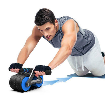 Auto-Rebound Ab Wheel Roller with Knee Pad – Double Wheel Core Trainer