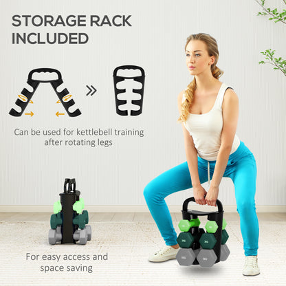 6-Piece Dumbbell Set with Convertible Kettlebell Rack – 1kg, 3kg & 5kg